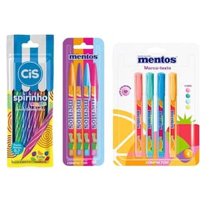 Kit Caneta Jet Lux Mentos + Marca Texto Mentos Com Cheirinho + Caneta Mini Spirinho