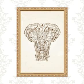 Quadro Moldura Dourada Elefante Indiano 24X18Cm