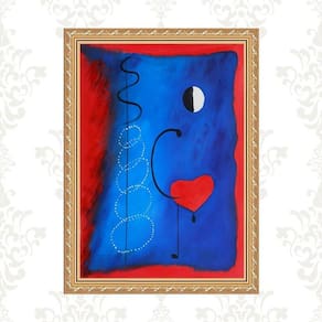 Quadro Moldura Dourada Miró - Coração 24X18Cm