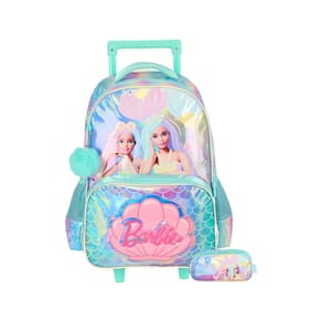 Kit Escolar Mochila Rodinha+Estojo Triplo Barbie - Verde