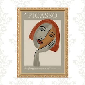 Quadro Moldura Dourada Picasso 1972 - Mulher 24X18Cm