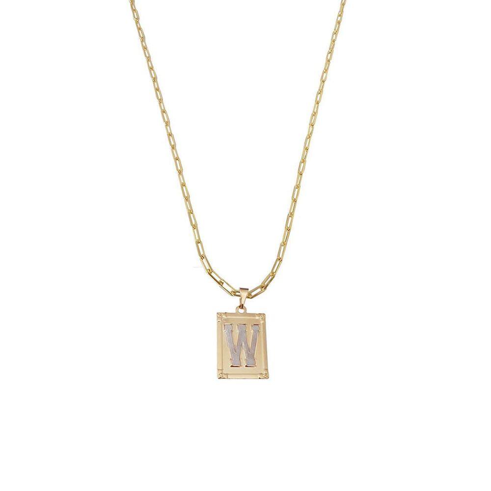Cordão 60Cm Masculino Feminino Pingente Letra W Banhado Ouro