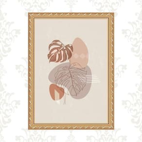 Quadro Moldura Dourada Boho Folhas 33X24Cm