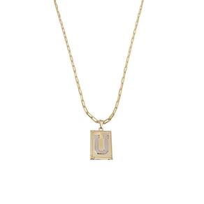 Cordão 50Cm Masculino Feminino Pingente Letra U Banhado Ouro