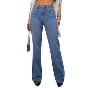 Calça Jeans Feminina Wide Leg Lumini Azul 1342