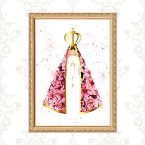 Quadro Moldura Dourada Nossa Senhora Floral 24X18Cm