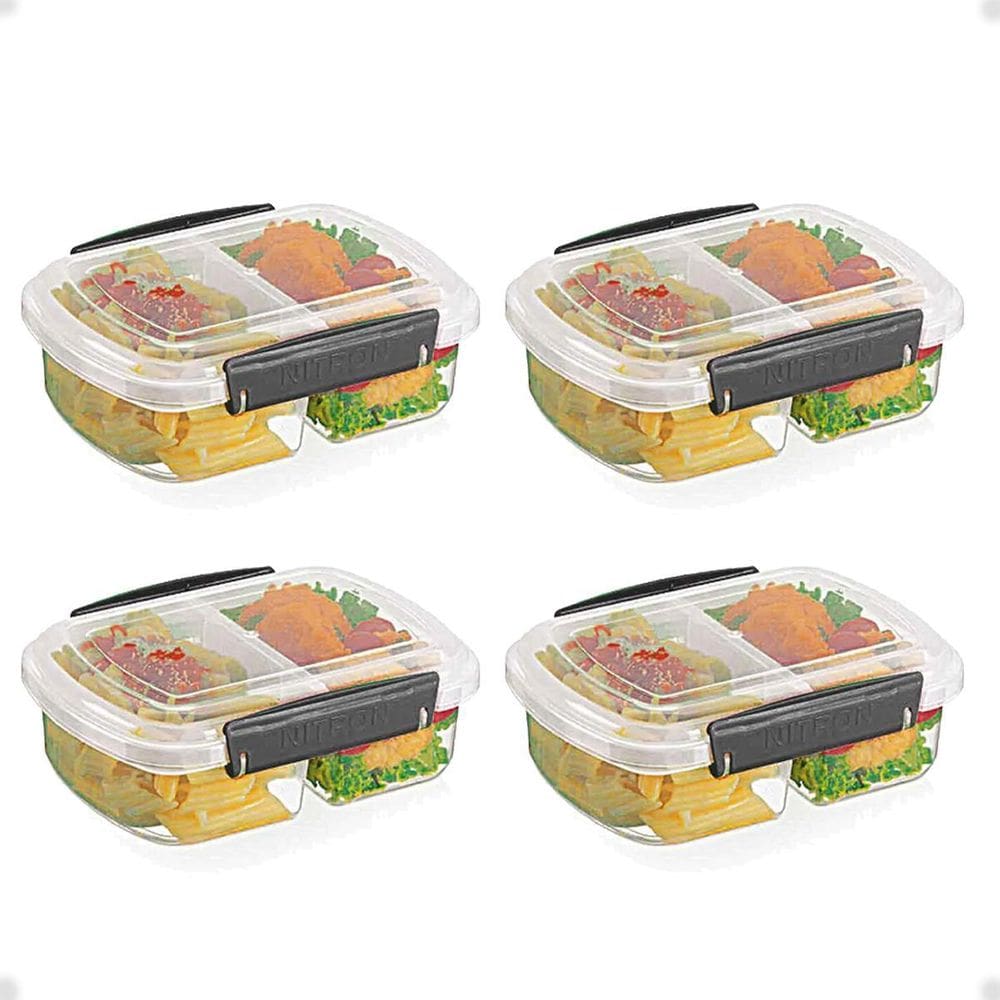 Kit 4 Pote Para Alimentos 2 Divisões C Travas Laterais 600Ml