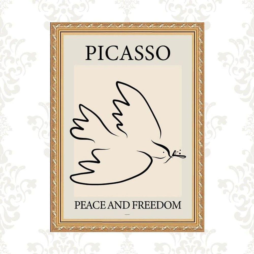 Quadro Moldura Dourada Picasso - Pomba 24X18Cm