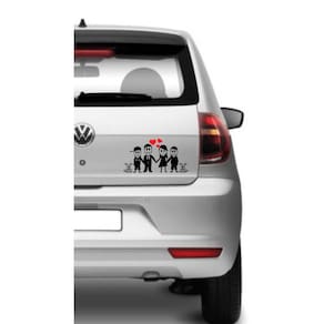 Adesivo Carro Família Feliz - Casal + 2 Filhos + 2 Cachorro