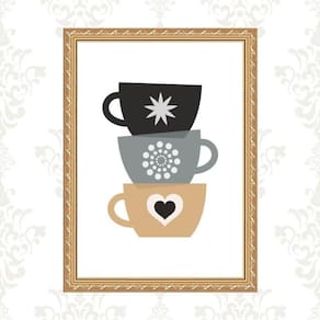 Quadro Moldura Dourada Xícaras De Café 45X34Cm