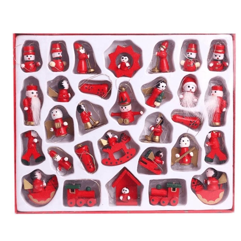 Enfeites Arvore Natal Em Madeira Bonecos Decoração 30 Pçs