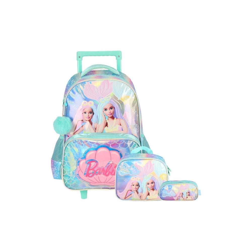 Kit Mochila Rodinha+Lancheira+Estojo Triplo Barbie - Verde