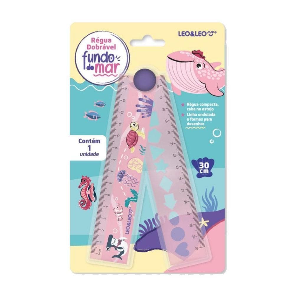 Régua Dobrável 15 E 30Cm Fundo Do Mar Rosa Leo&Leo Leonora