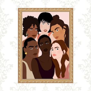 Quadro Moldura Dourada Mulheres Raças Diversas 33X24Cm