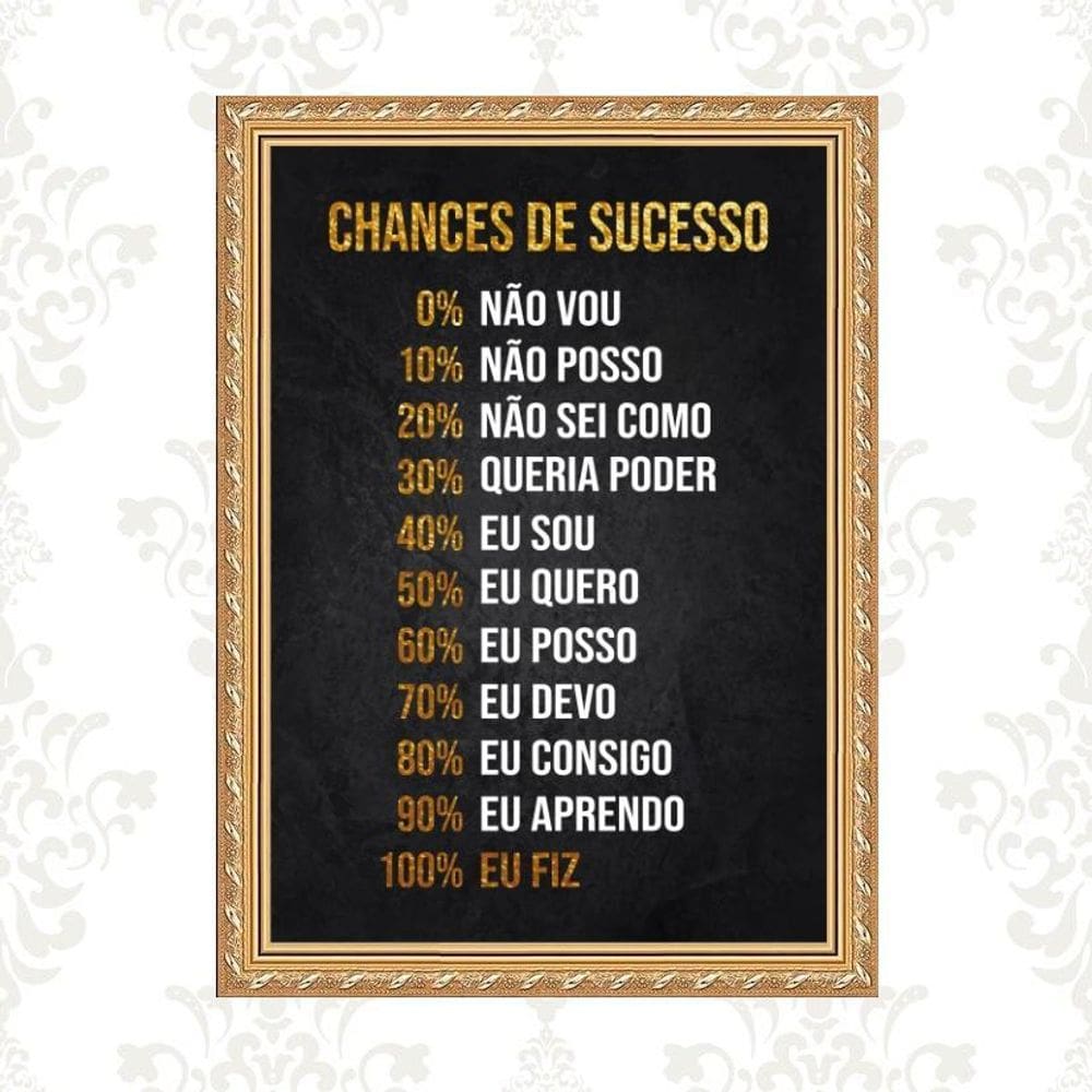Quadro Moldura Dourada Chances Sucesso 33X24Cm