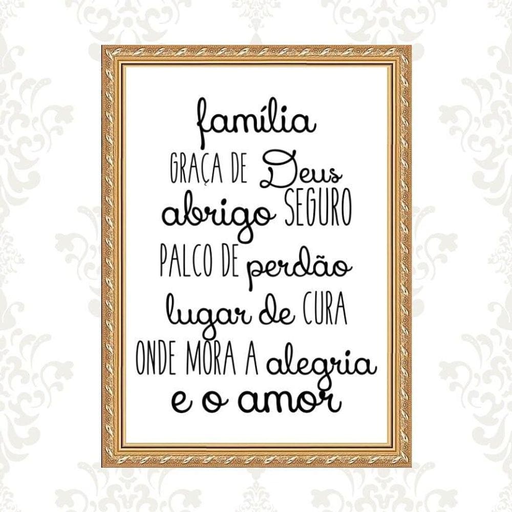 Quadro Moldura Dourada Família Graça Deus 24X18Cm