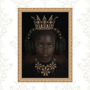 Quadro Moldura Dourada Menina Negra Fone Ouvido 24X18Cm