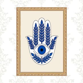 Quadro Moldura Dourada Hamsa Olho Grego 45X34Cm