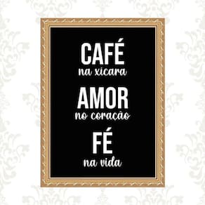 Quadro Moldura Dourada Café Amor Fé 24X18Cm