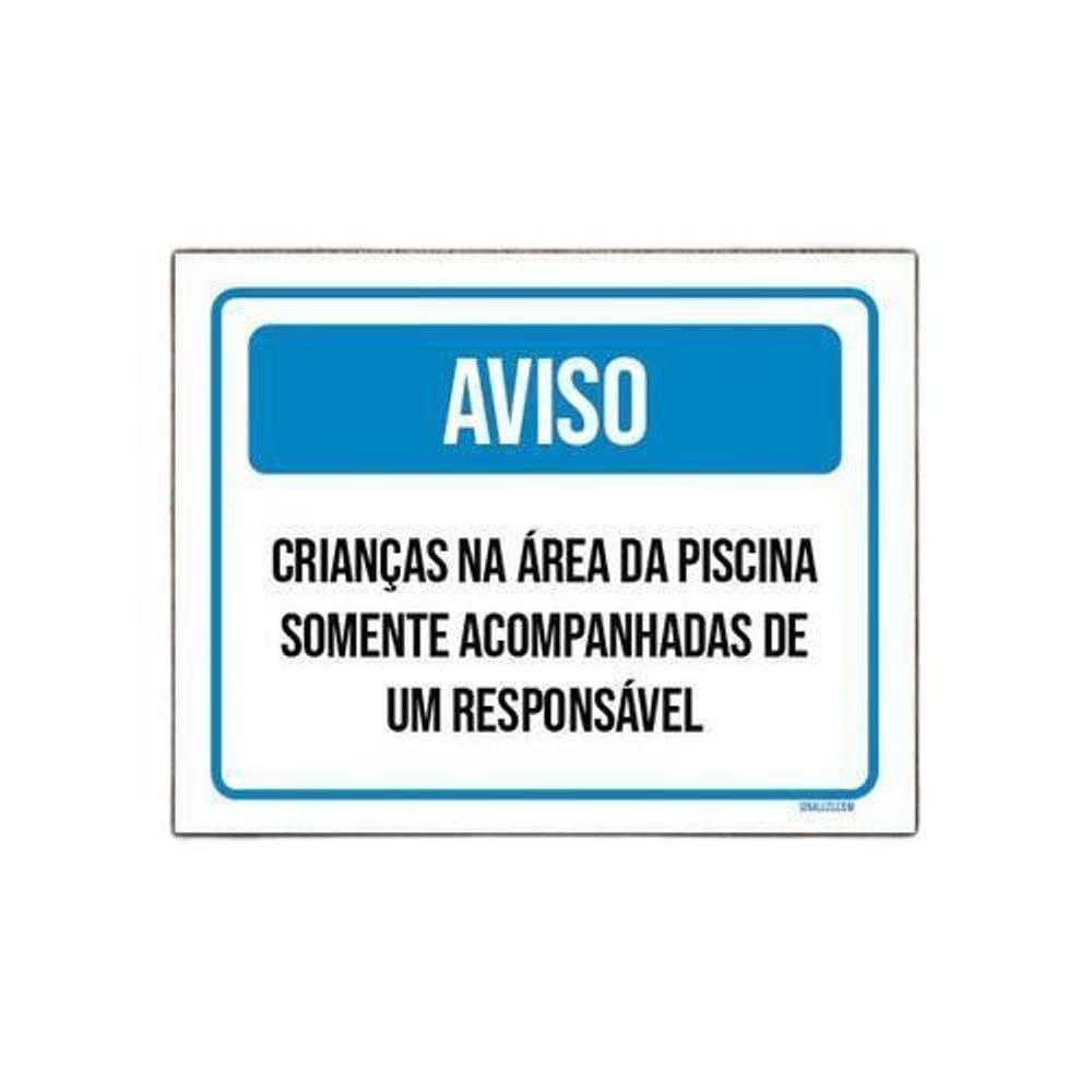 Kit 5 Placa Aviso Crianças Área Piscina Responsável