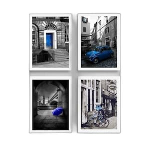 Kit 4 Quadros Fotografias Azuis 45X34Cm Com Vidro Branca
