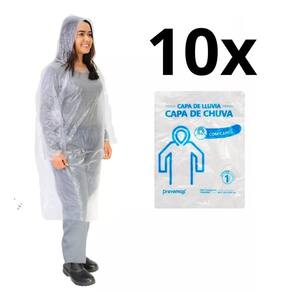 10 Capas De Chuva Descartavel Transparente Com Capuz Unissex