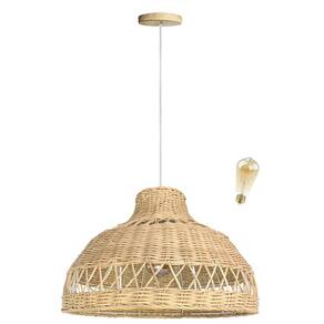 Pendente Boho Fibra Natural Rattan Bancada Nat83 + Led