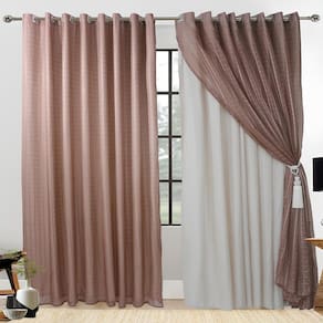 Cortina Microfibra Com Voil Xadrez 3,00M X2,60M Forro Marrom