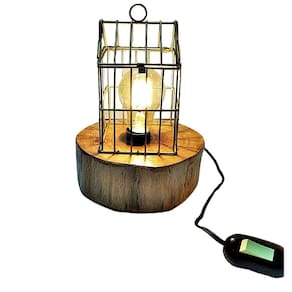 Abajur Luminária Rústica De Mesa Bolacha de Madeira e Arame
