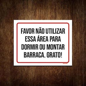 Placa Favor Não Utilizar Área Dormir Montar Barraca 36X46