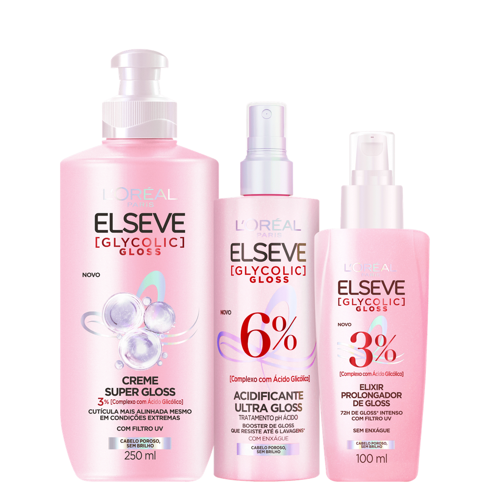 Kit Elseve L’Oréal Paris Glycolic Gloss Care Trio (3 Produtos)