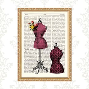 Quadro Moldura Dourada Manequins De Costura 33X24Cm