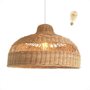 Pendente Fibra Natural Artesanal Rattan Mesa Nat77 + Led