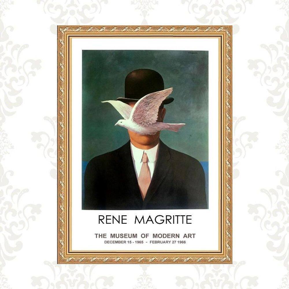 Quadro Moldura Dourada Rene Magritte 45X34Cm