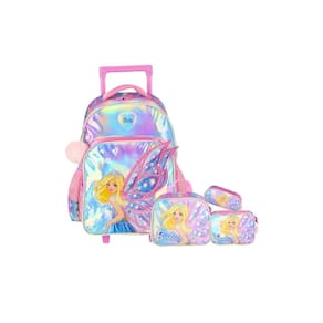 Kit Mochila Rodinha+Lancheira+Estojos Barbie Brilho - Rosa