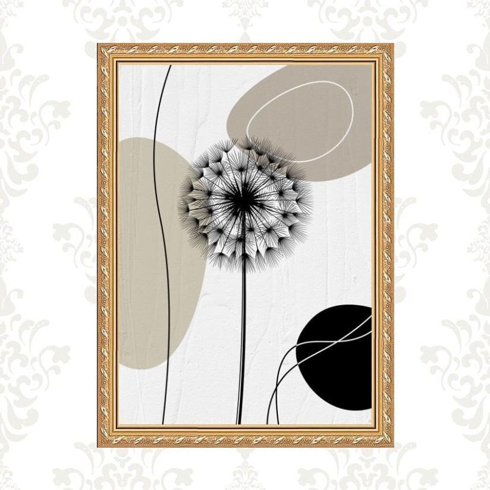 Quadro Moldura Dourada Arte Dente De Leão 33X24Cm