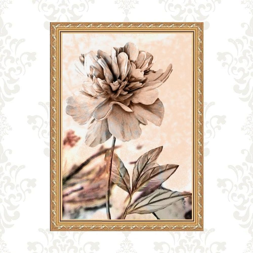 Quadro Moldura Dourada Flor Rosê 24X18Cm