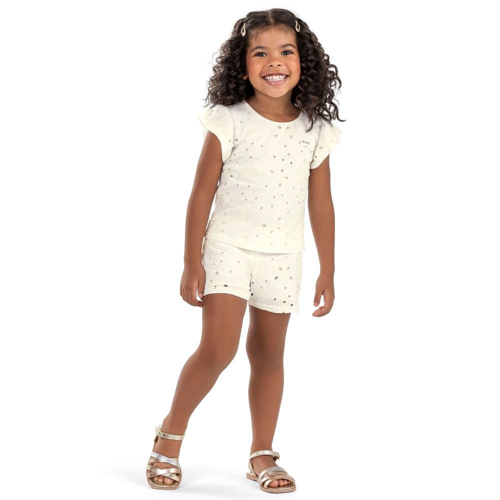 Conjunto Luxo Elian Menina Bege Algodão Festa Infantil