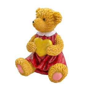Escultura Urso Resina Menina Coração Sentado 13Cm
