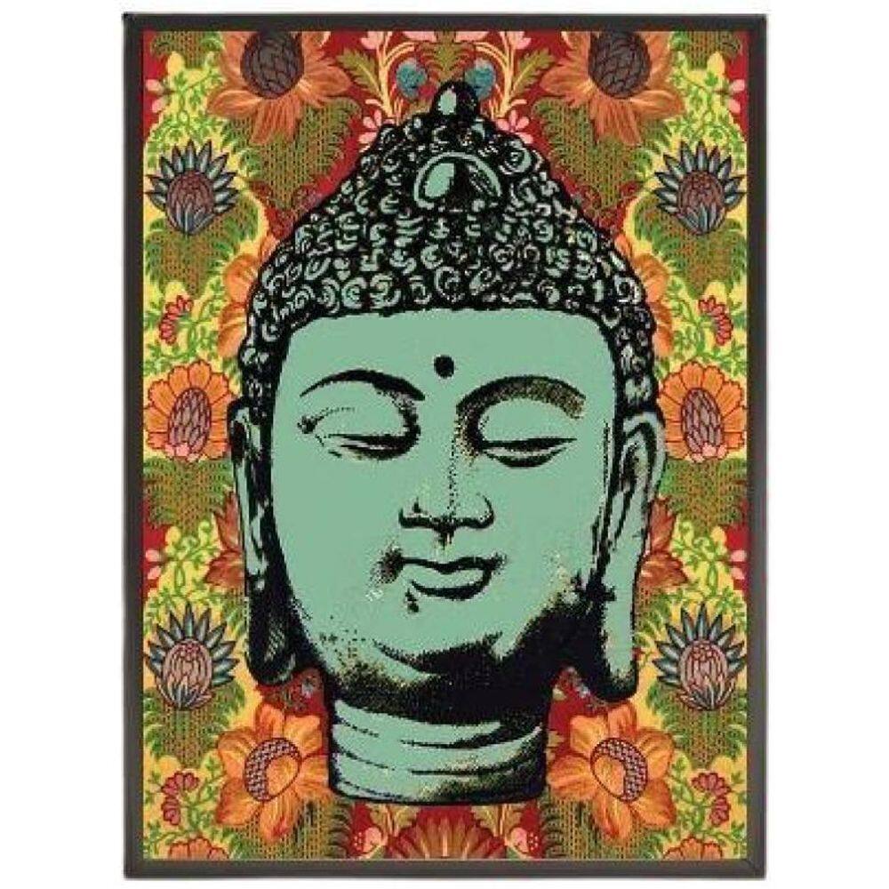 Quadro Decorativo Cabeça Buda 45X34Cm - Madeira Preta