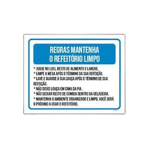 Placa Sinalização - Regras Mantenha Refeitório Limpo 36X46
