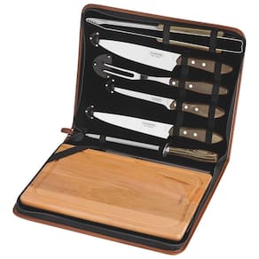 Kit Para Churrasco Tramontina Em Aço Inox Cabo Castanho Polywood Com Tábua E Estojo 8 Peças Tramontina