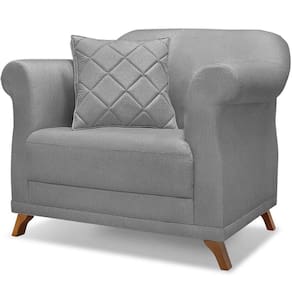 Poltrona Decorativa Retro Polo Com Almofada Linho Cinza Ezz Cinza