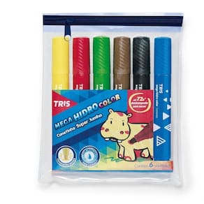 Mega Caneta Hidrocolor Tris Super Jumbo 6 Cores