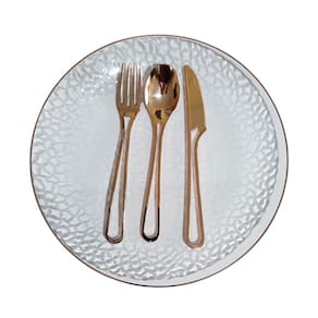Kit Jantar 6 Pratos Acrílico Transparente +18 Talheres Rosê