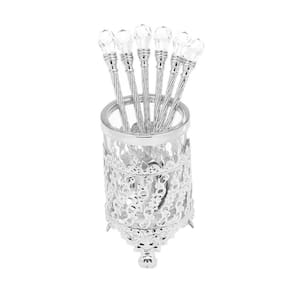 Conjunto De 06 Colheres Com Suporte De Zamac Niquelado Crystal Prata 3734 Lyor