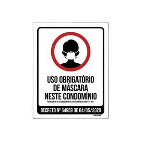 Placa Uso Obrigatório Máscara Proteção Condomínio 18X23