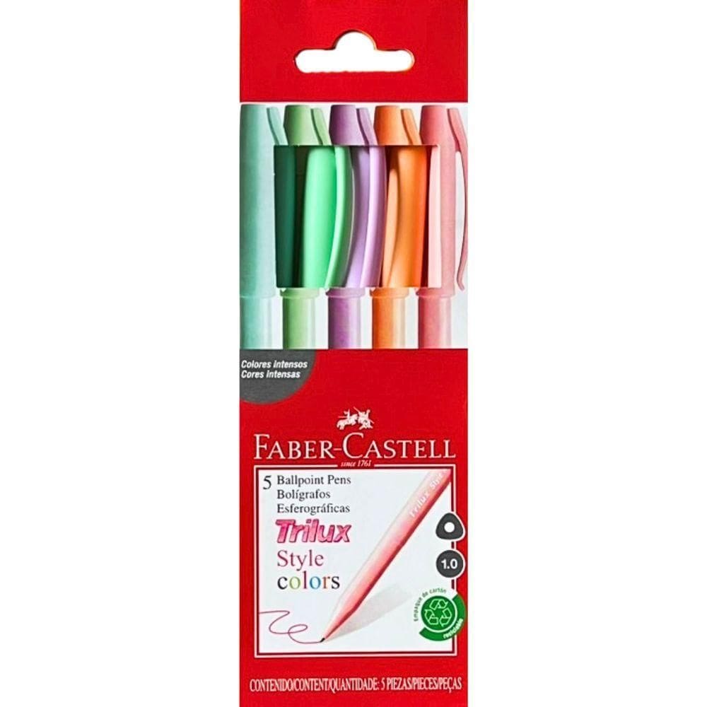 Caneta Esferográfica Trilux Style Colors 5 Cores Faber-castell