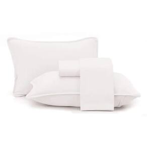 Jogo Cama King 4 Pcs Malha Algodão Fio Penteado Branco
