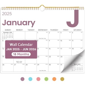 Calendário de parede Taja 2025 de janeiro a junho de 18 meses 37x29cm